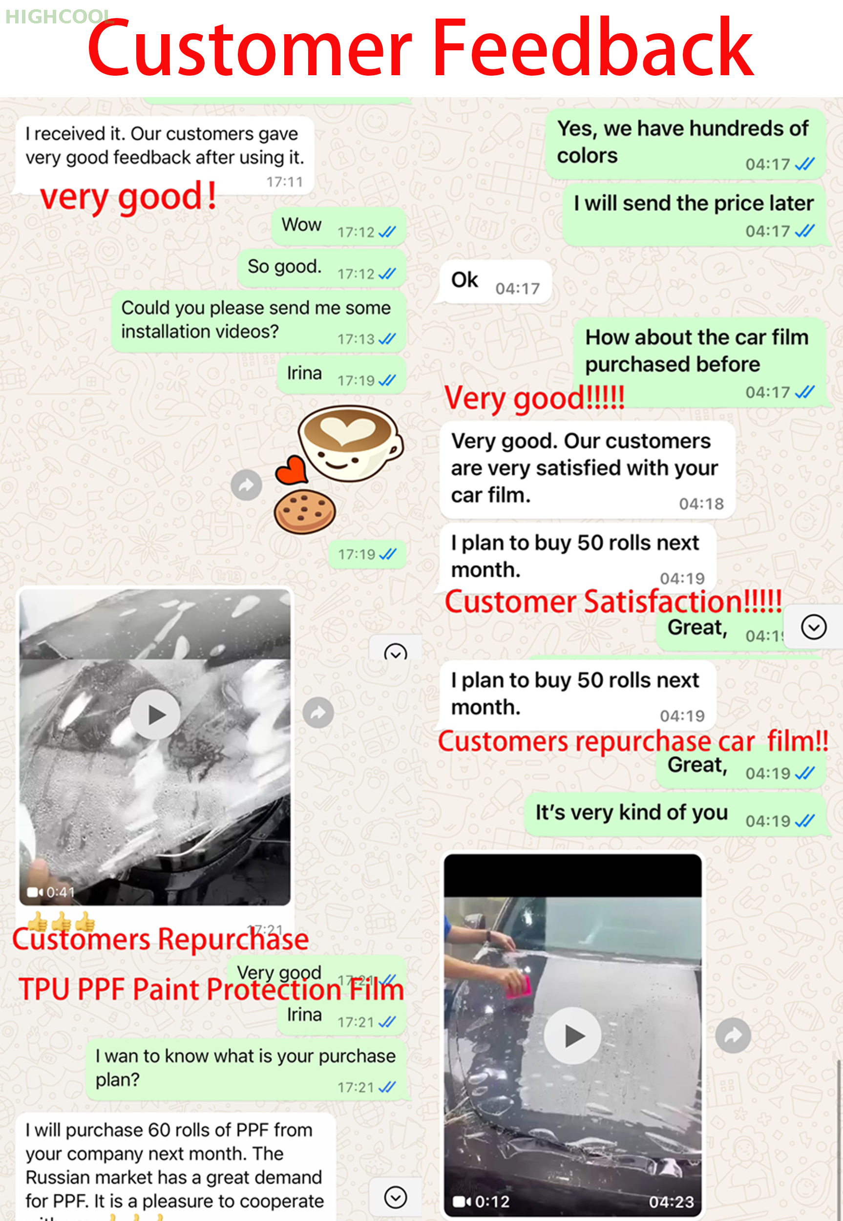HIGHCOOL Factory Price Full Body High Quality Self Healing Matte Gloss Color PPF TPU Paint Protection Film for Car